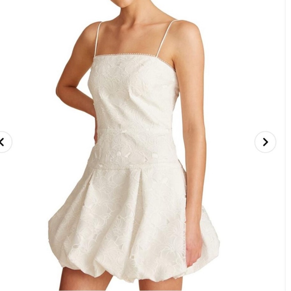 Monique Lhuillier White Ml Spaghetti-strap Bubble Mini Cocktail Dress